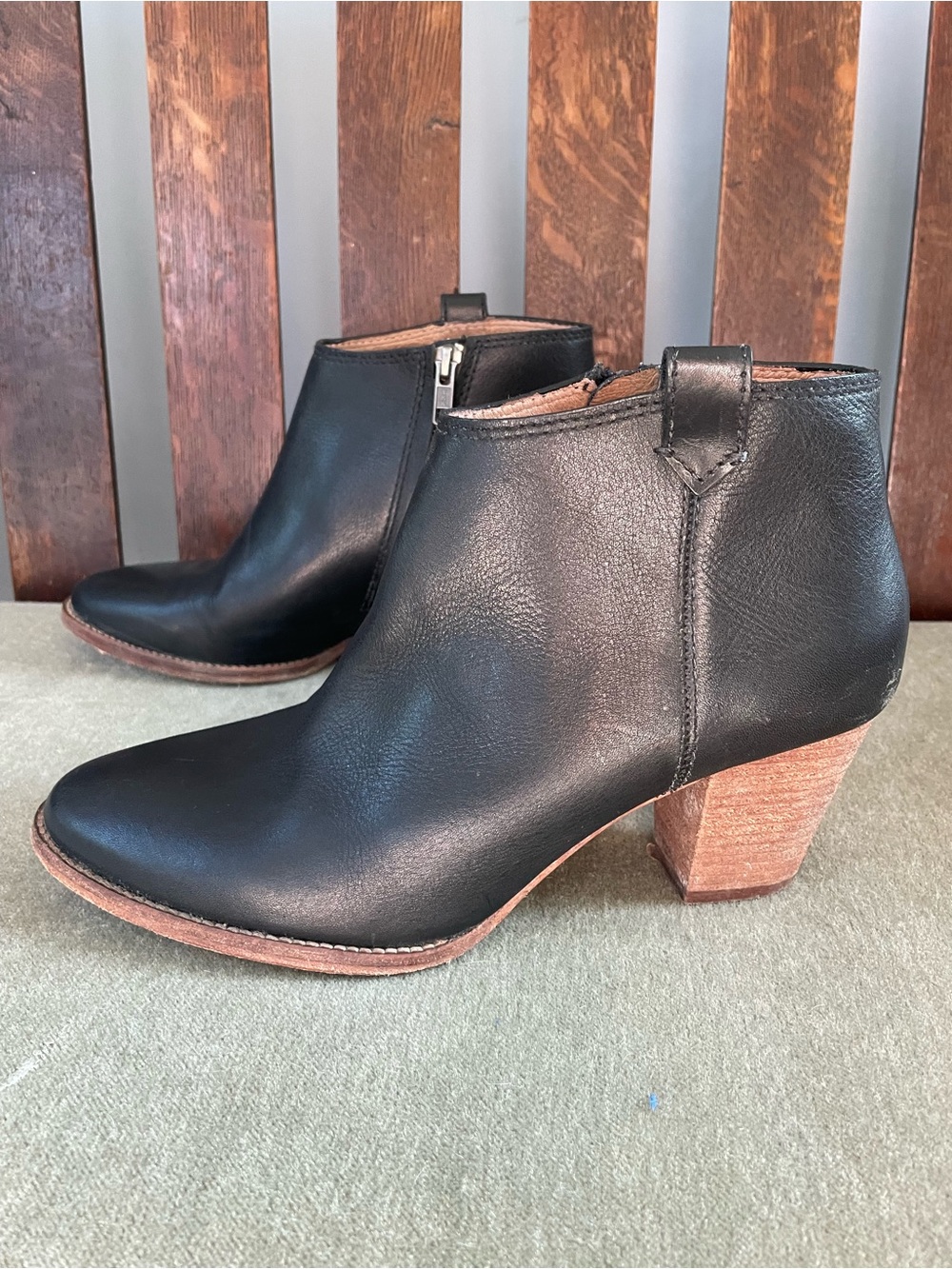 Women’s Black Leather Ankle Booties with Stacked Heel by Madewell
